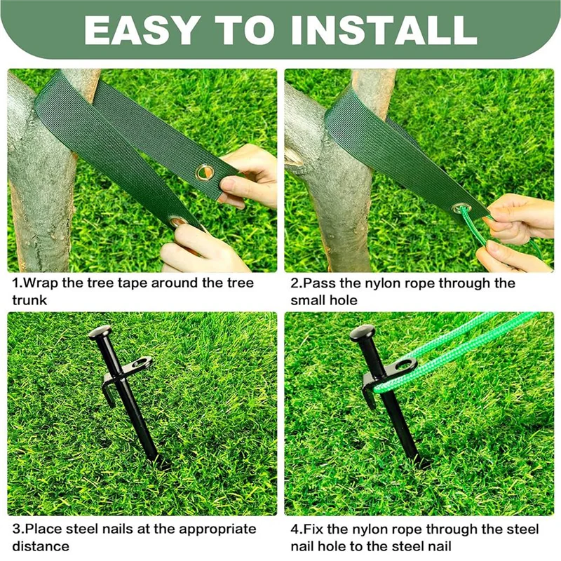 

AT05-Garden Tree Supports Heavy Duty Tree Stake Kit 3Pcs Metal Stakes, 3Pcs Rope For Anchoring Tree Straps