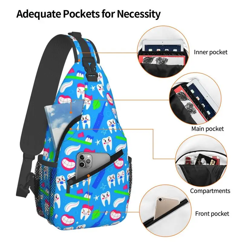 مخصص الأسنان طبيب الأسنان طب الأسنان Crossbody حقيبة ظهر ذات حمالة الرجال عادية الكتف حقيبة صدر للرجال للسفر المشي لمسافات طويلة Daypack