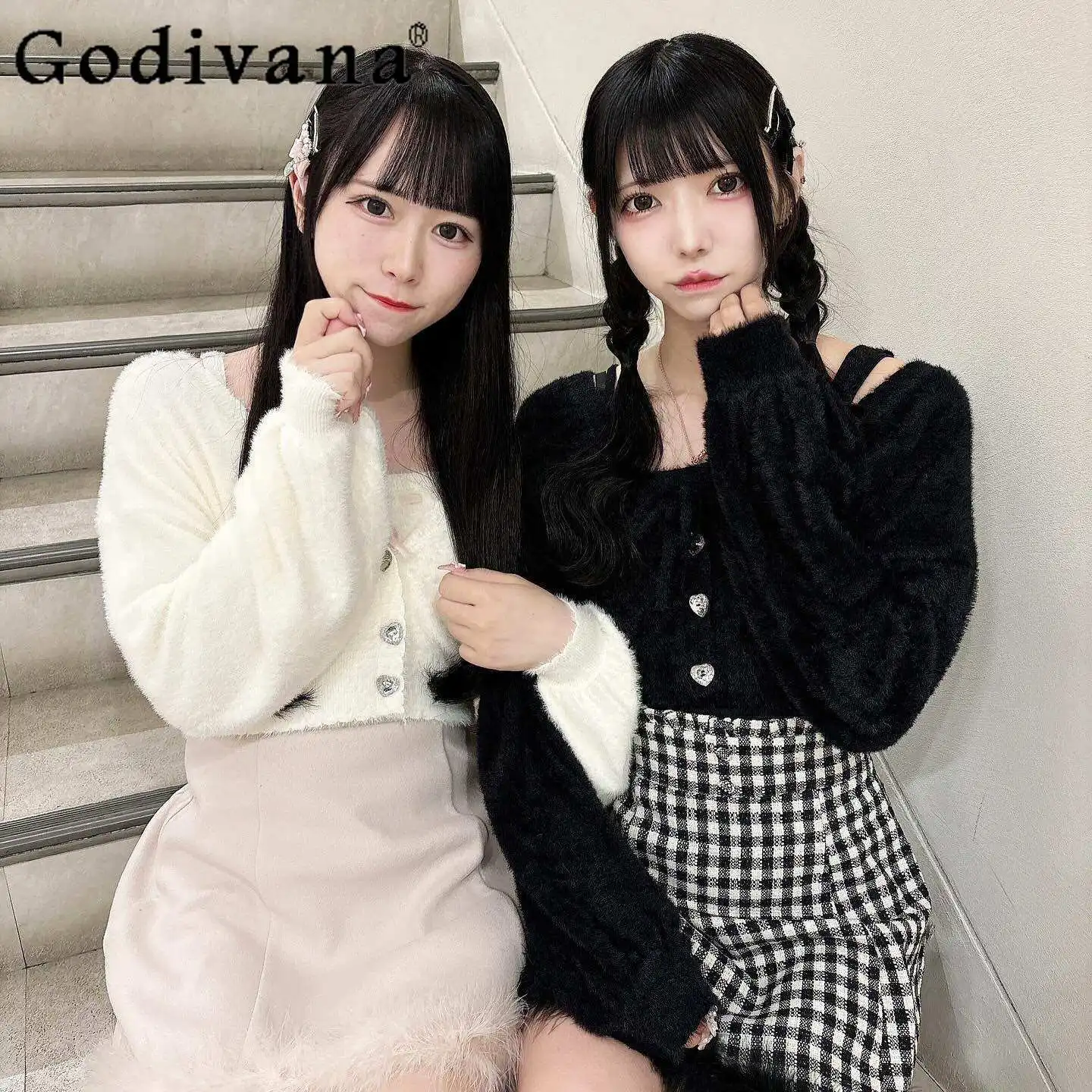 

Japanese Style Sweet Woman's Knitted Cardigan Sweater Spring New 2026 Girl's Slimming Casual Knit Jacket Vest 2-piece Set