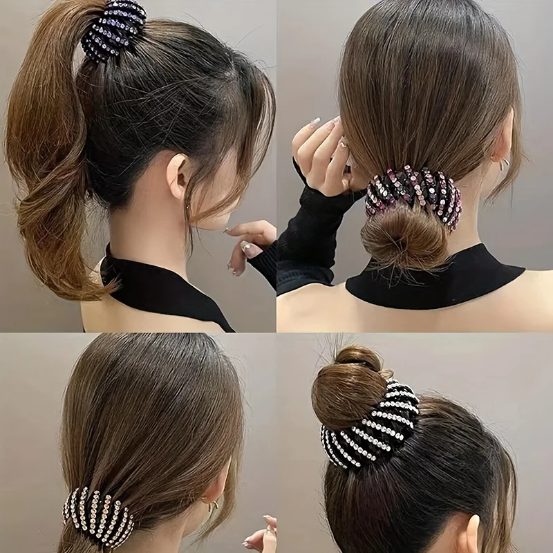 

Elegant Bird Nest Magic Hair Clip Sparkling Rhinestone Ponytail Holder With Non-Slip Grip For Women And Girls Hair Accessory