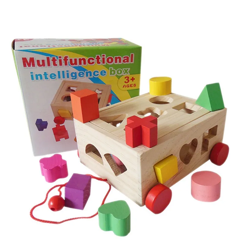 Montessori Shape Sorter Toys Wooden Pull Along Car Shape Matching Blocks Box Kids Intelligence Educational Toys For Kids