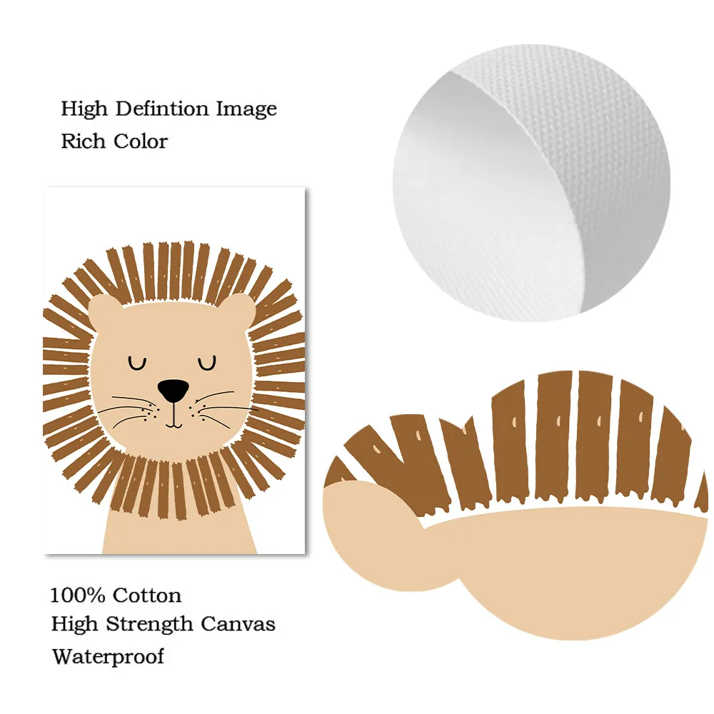 هاكونا ماتاتا ملصق فني حضانة الطفل قماش طباعة الأسد الحيوان اللوحة النمر الملصقات الشمال جدار صور غرفة الاطفال الديكور