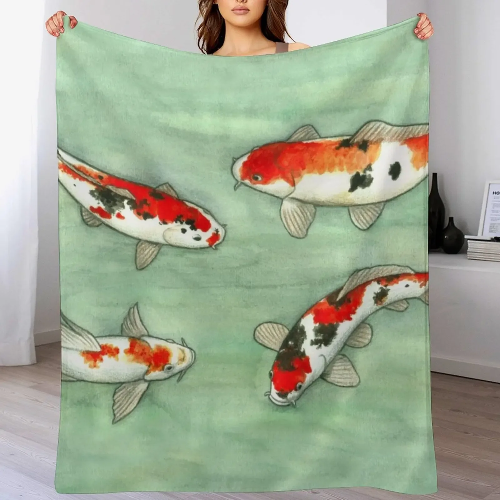 La ronde des carpes koi Throw Blanket warm winter Bed linens Decorative Sofa for winter Blankets