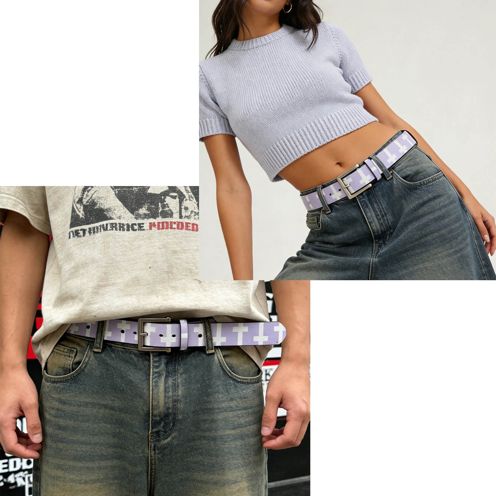 Fashion Belt Note Graffiti cross surround elegant jeans embellished Punk Premium Purple Belt Design Belt Unisex Y2K Girls