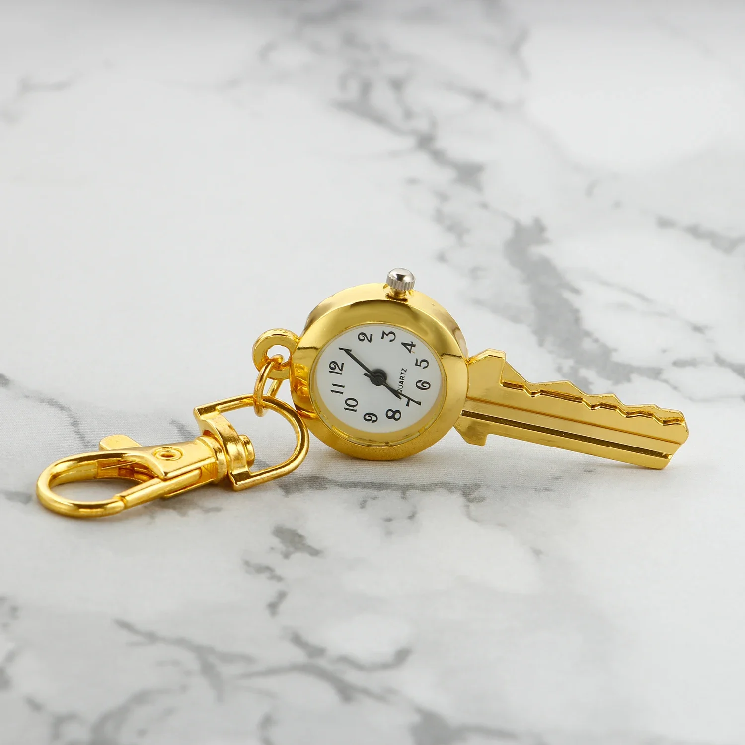 Gold Key Design Pocket Watch Vintage Exquisite Men's and Women's Children's Keychain Quartz Watch