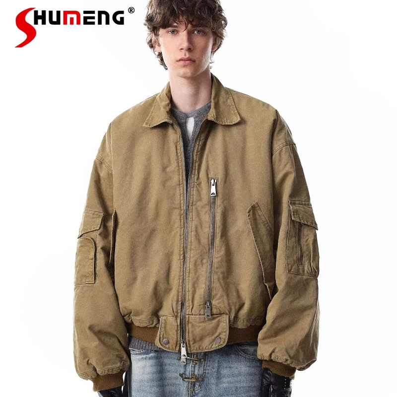 

Fashion Tooling Jackets Men Women 2026 Spring New Motorcycle Style Loose Lapel Zipper Coats Chic Long Sleeve Solid Color Jackets