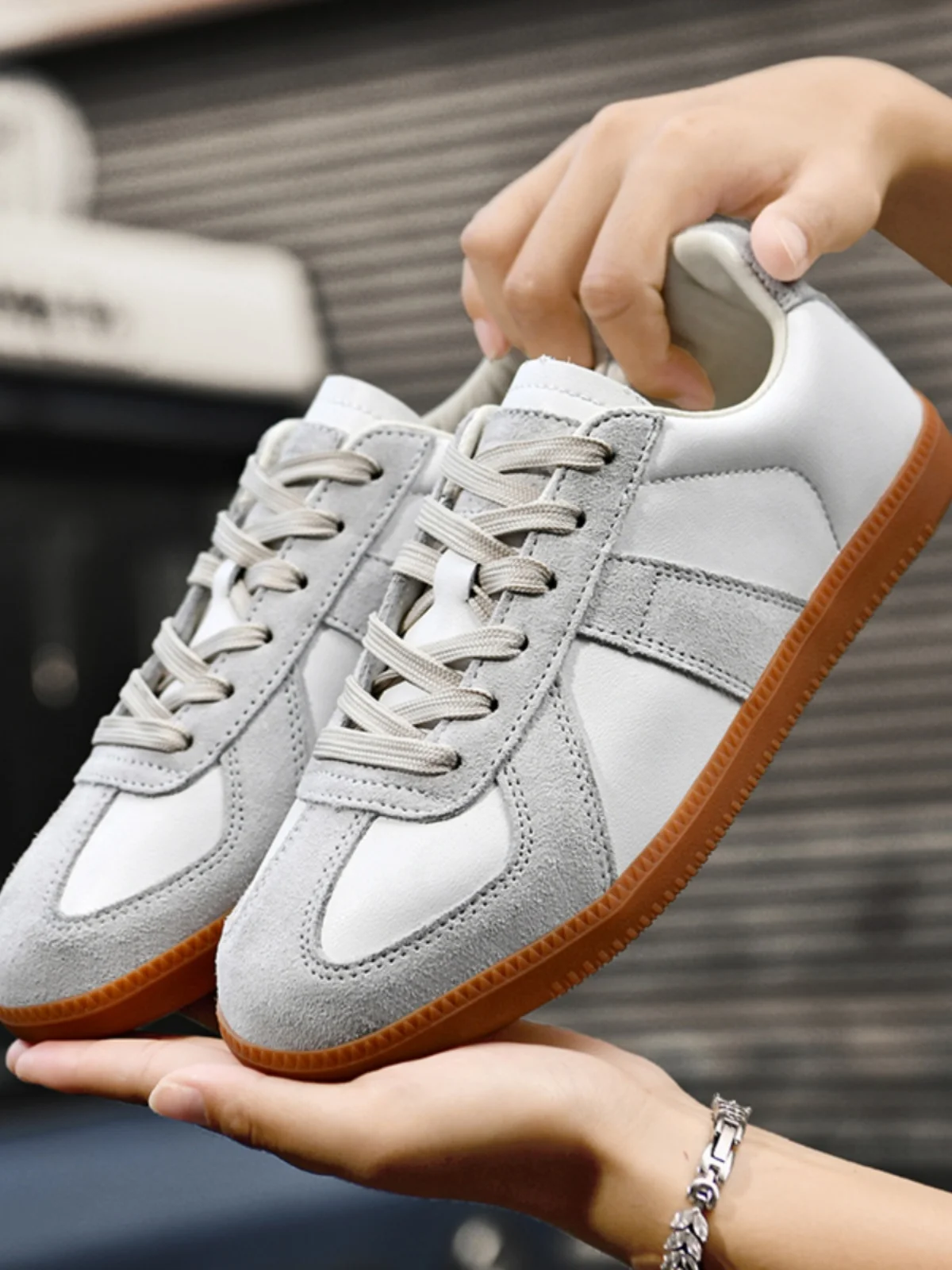 

Leather Skateboard Shoes Men's Large Size New Style Fall Couple's Dequan Casual White Shoes round Toe Flat Heel Rubber Sole