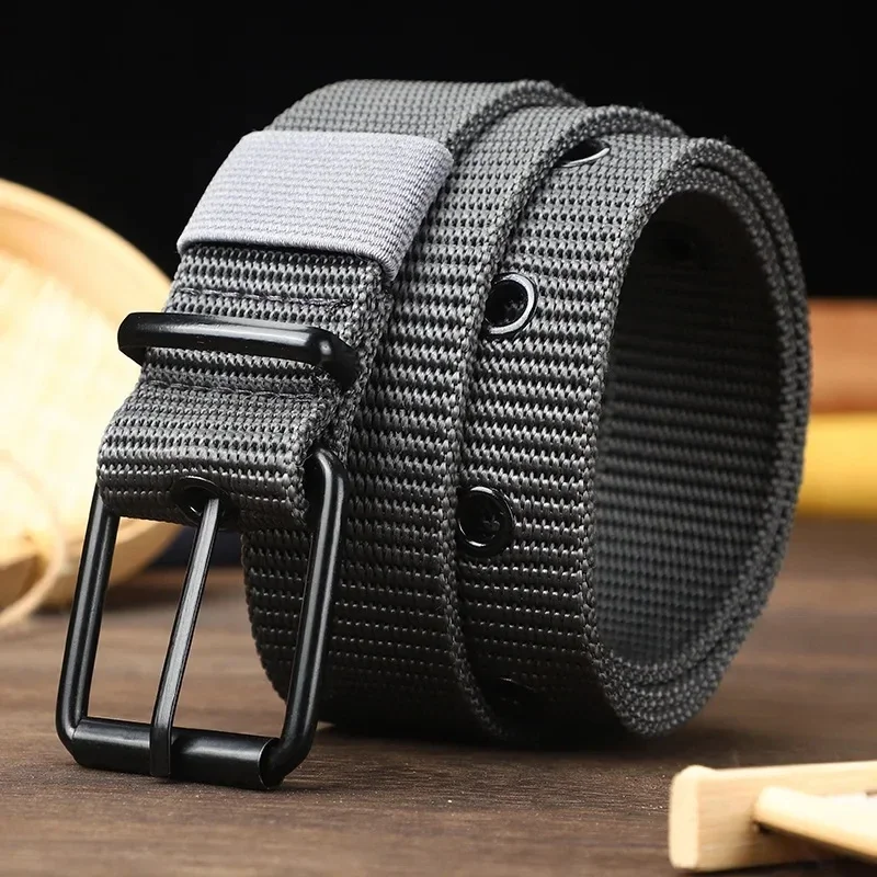 

Perforated canvas belt, men's needle buckle belt, student youth Korean version, versatile jeans belt, military training, extende