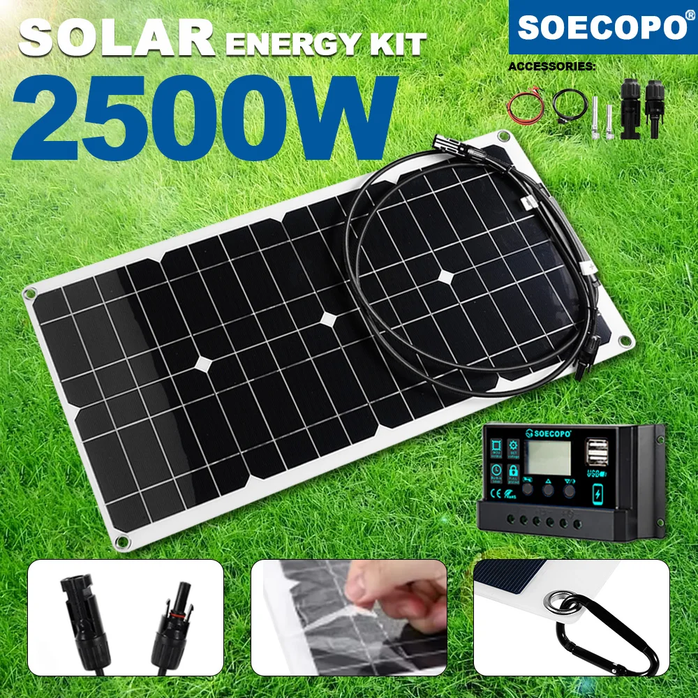 EU-Lagerbestand: 2500W Peak Flexibles Solar-Ladegerät-Set, Biegbares Solarpanel mit passendem Digital-Display-Solarregler, Mehrfach-Sicherheitsschutz-Design für Wohnmobile, Boote, Kabinen, Schneller