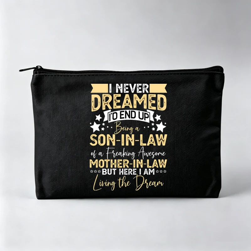 Son-in-Law Themed Typography Print Makeup Bag, Slogan Style Cosmetic Pouch for Casual Use