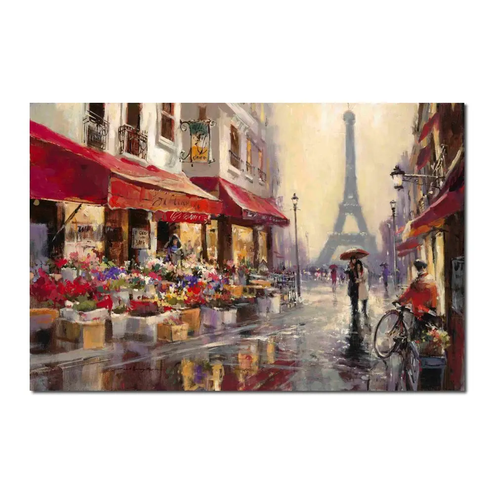 

French Street Landscape Canvas Art April in Paris Handmade Oil Painting Impressionist Artwork Modern Loft Office Home Decor