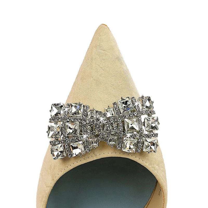 BIGTREE 靴合成皮革女性パンプスラインストーンちょう結びハイヒール 10.5 センチメートルハイヒール高級宴会靴大サイズ 43