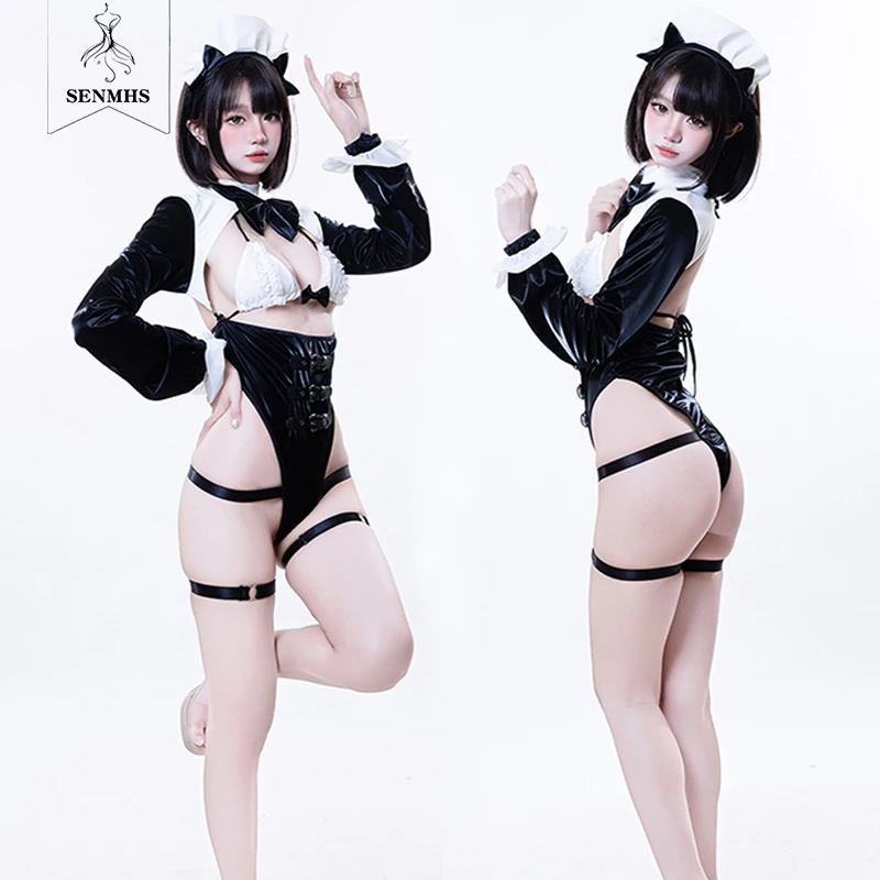 

SENMHS Original Club Bar Waiter Bunny Girl Cosplay Uniform Outfits Maid Bodysuit Glossy patent leather Sexy Party Lingerie new