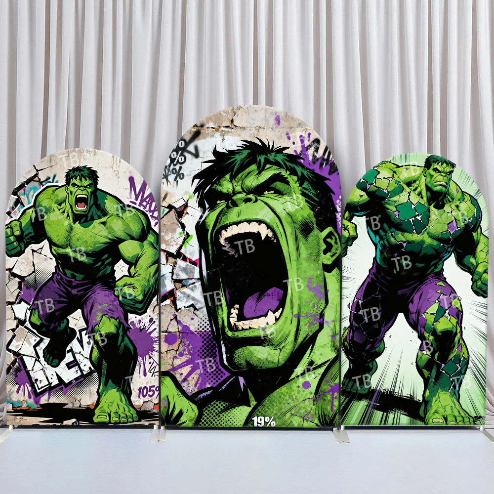 

Marvel Hulk Arch Backdrop Cover Comic Style Graffiti Crack Effect Birthday Party Photo Booth Props for Events Decorations