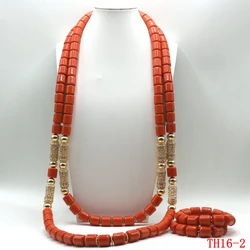 Fashion Nigerian Wedding African Artificial Coral Jewelry set Crystal Necklace Bracelet Earrings Jewelry Set