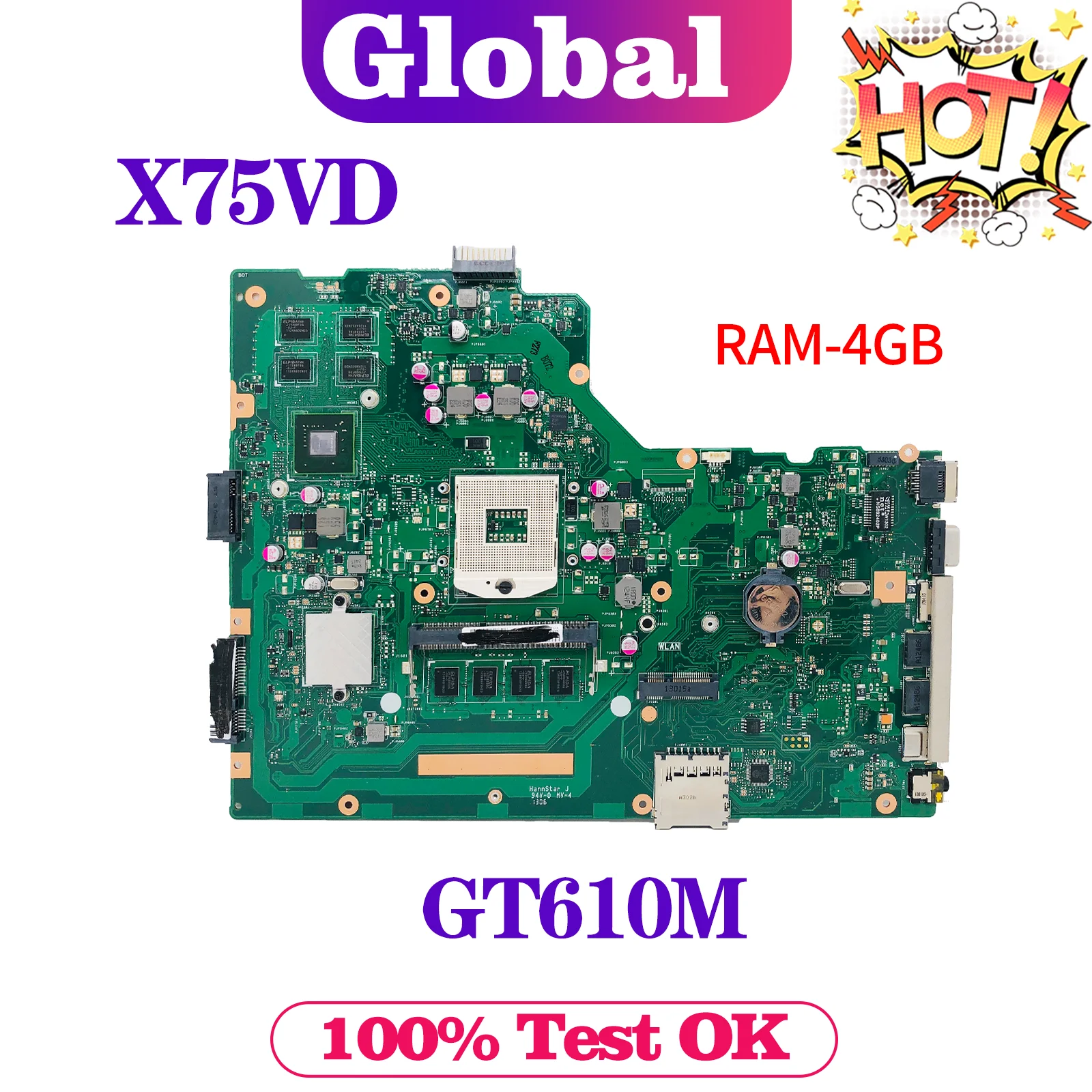 

KEFU X75VD Mainboard For ASUS A75VD F75VD K75VD Laptop Motherboard REV:2.0 4GB/RAM Support i3 i5 GT610M MAIN BOARD TEST OK