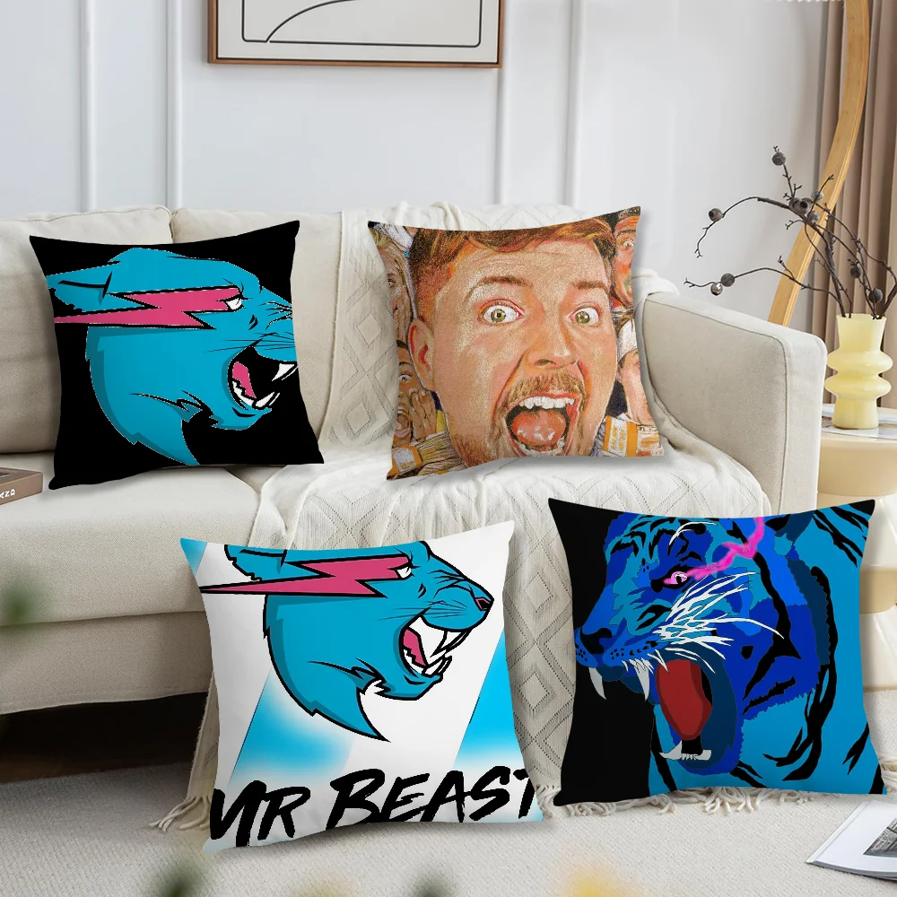 Game Blogger M-MrBeast Cartoon cushion cover Accessories Square Cushion Room Bedroom Headboard Sofa Living Backrest Car Nap Time