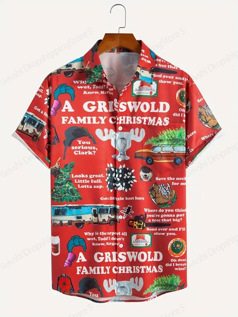 الرجال الهزلي عيد الميلاد الجرافيك قميص هاواي صيفي الرجال النساء أزياء سانتا كلوز قميص قصير الأكمام بلوزة عطلة احتفالية أعلى الرجعية #2