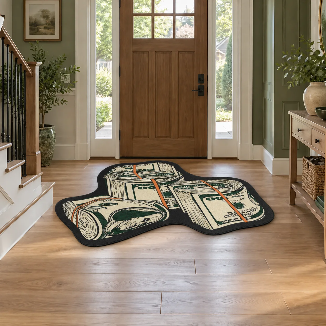 Money Bundle Shaped Floor Mat, Cash Stack Flannel Area Rug For Bedroom Living Room Entryway Office, Novelty Home Decor Gift