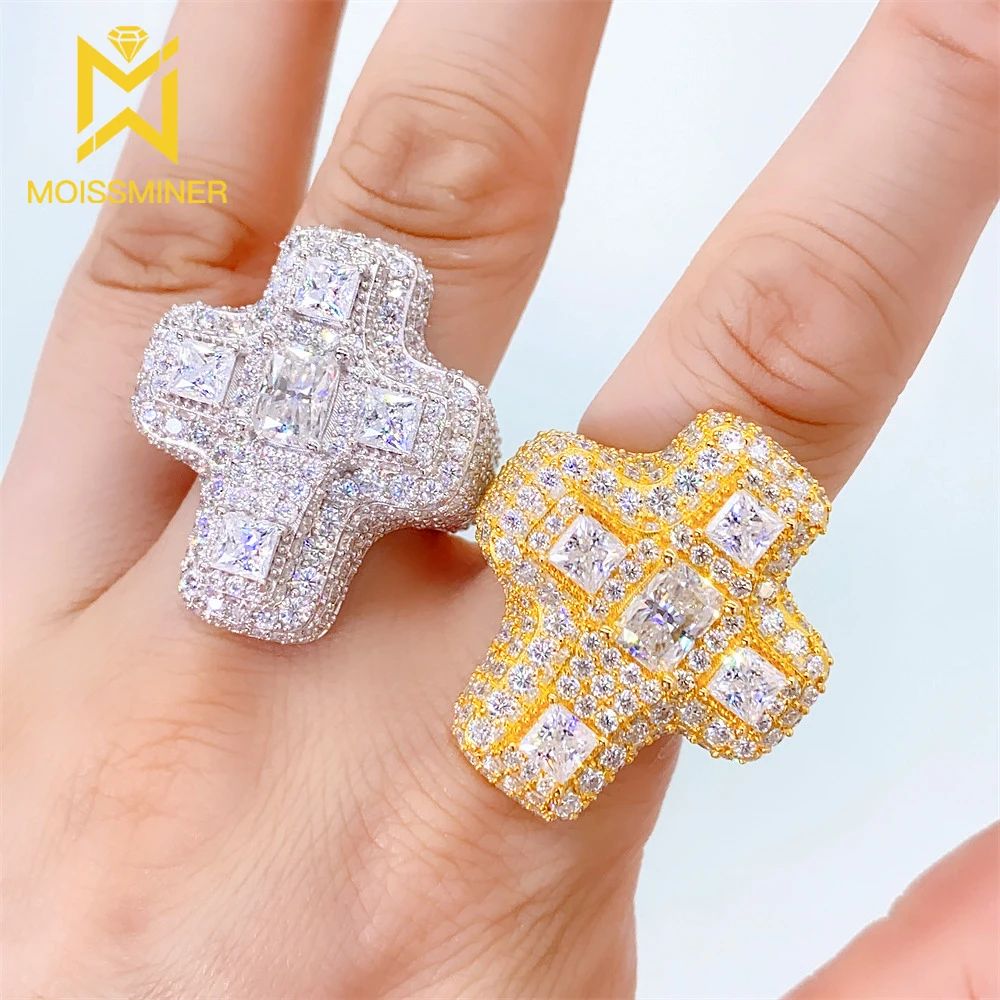 Big Cross Moissanite Rings For Men Iced Out Rings Women S925 Silver Wedding Ring Finger Jewelry Pass Diamonds Tester Free Shippi