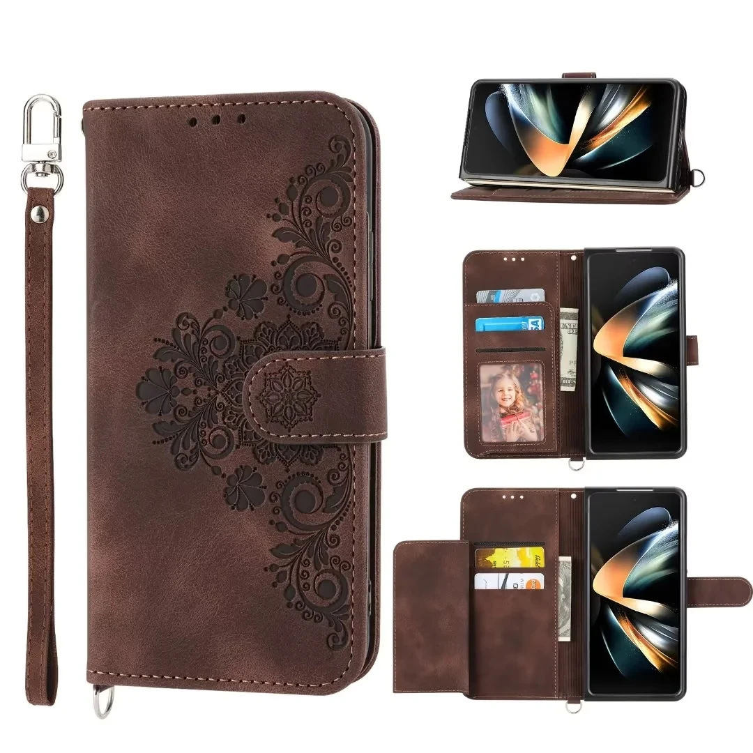 Lanyard Scharnier Leder Brieftasche Fall für Samsung Galaxy Z Fold 7 6 5 4 3 Fold7 Fold6 5G Karte Halter Crossbody Telefon Abdeckung