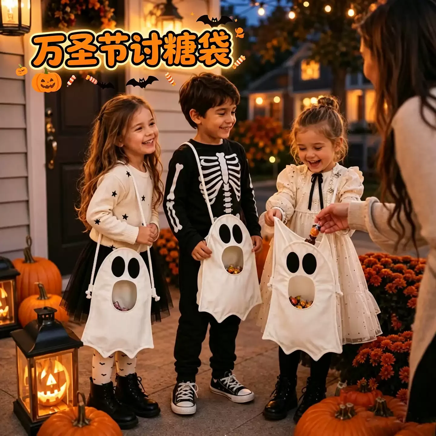 Halloween Ghost Trick or Treat Bag Kids Crossbody Candy Pumpkin Style Halloween Party Favor Gift Bag Cosplay Decoration Supplies