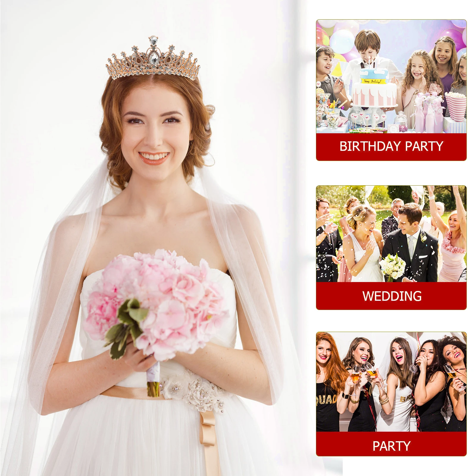 

Weddings Rhinestone Tiara Fashion Hair Hoop Rhinestones Prom Golden Crown Headband Bride