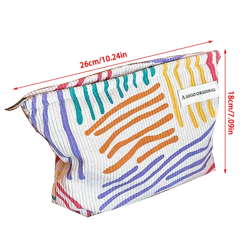 Bolsa de cosméticos a rayas de Color de pana para mujer, neceser de viaje, estuches de almacenamiento de belleza, organizador de maquillaje, bolso de mano