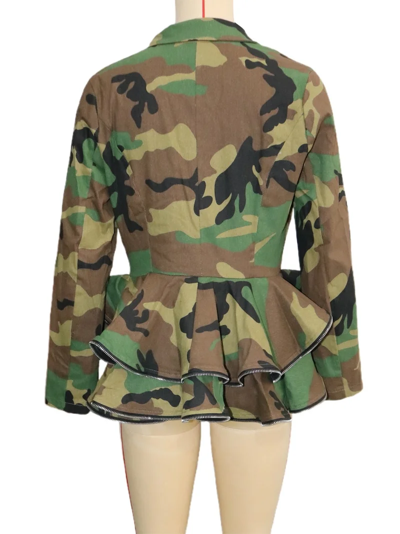Streetwear Camouflage Print Jas Herfst Kleding Vrouwen 2025, Lange Mouw Ruches Zoom Camo Jas Punk Biker Jassen Tops Bovenkleding