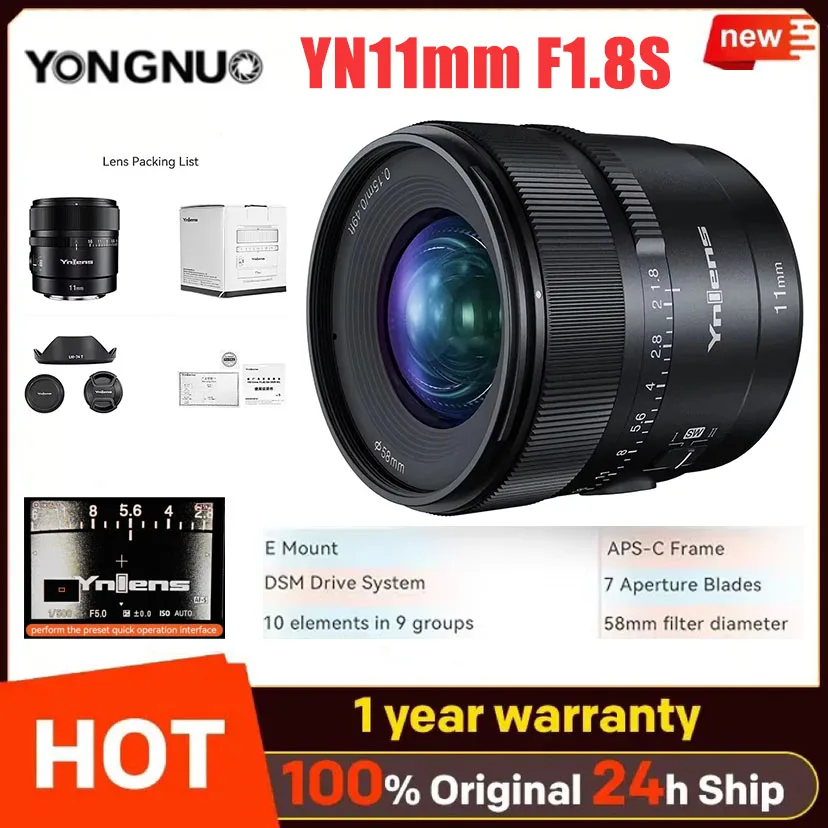 in stock YONGNUO YN11mm F1.8S for Sony Auto focus Lens Ultra Wide Angle APS-C Lens for A6700 A6000 A5100 A3500 ZV-E10