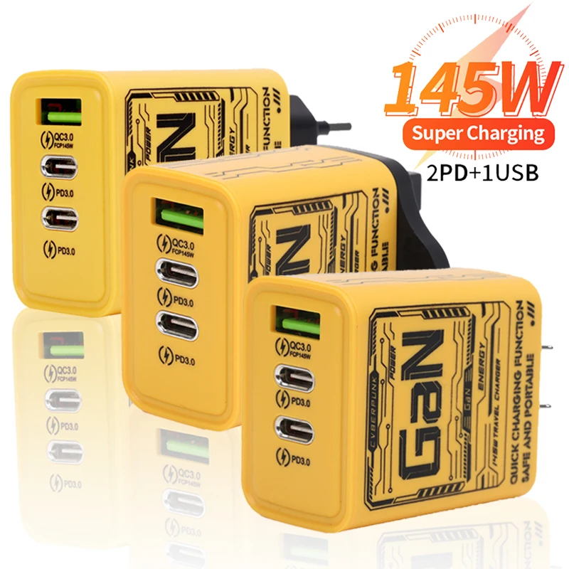 Chargeur de charge rapide USB C 145W, pour IPhone Multiport USB 2PD TypeC, adaptateur pour IPhone Samsung Xiaomi QC3.0