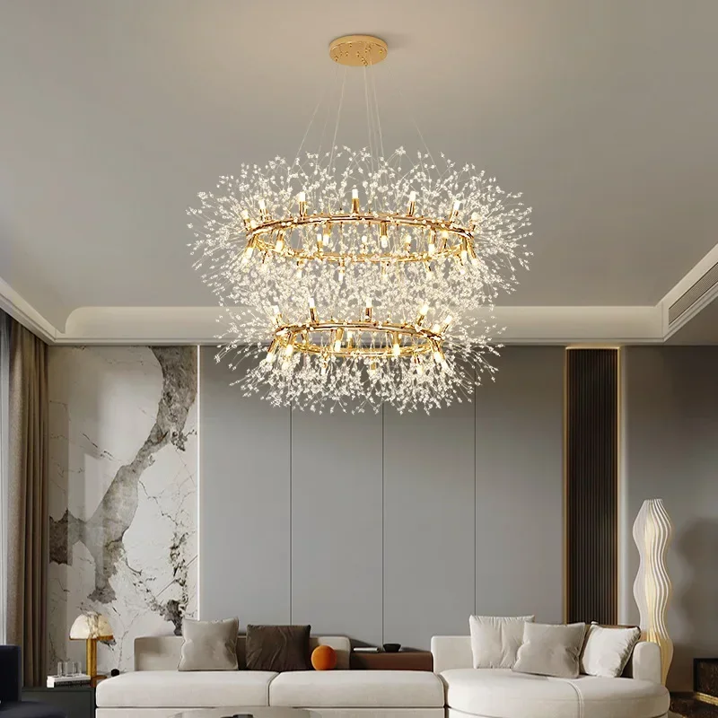 Modern LED Chandelier Lighting Dandelion Chandeliers Dinning Living Room Bar Personality Creative Art Crystal Lamps Round