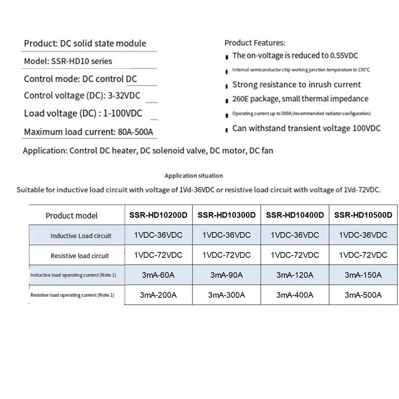 SSR-HD10 DC solid State relay 80A 100A 120A 150A 200A 300A 400A 500A 100V DC control DC SSR-HD10300D SSR-HD1080D SSR-HD10100D