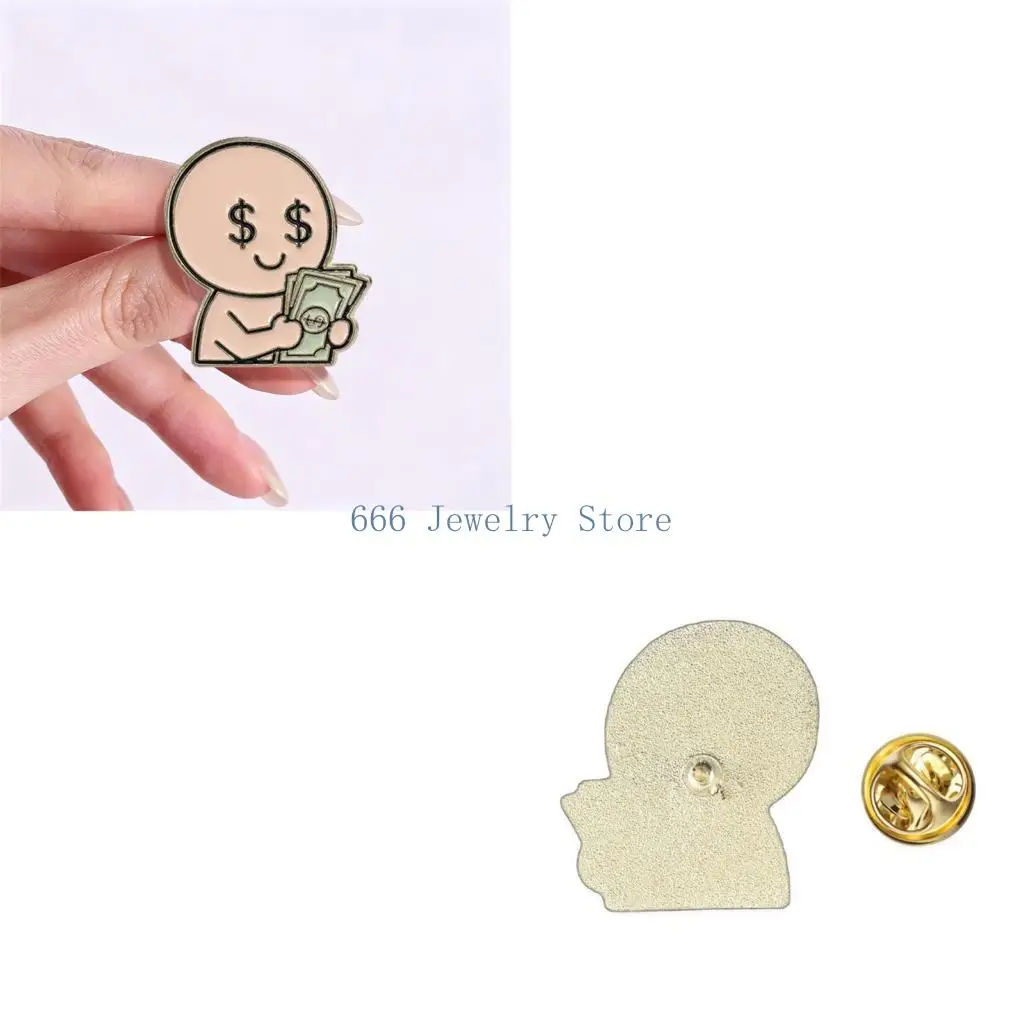 F2TD Money Character Brooch Pin with Cash Holding Artwork, Novelty Alloy Lapel Pin for Jacket Accent, Pocket Styling, Bag