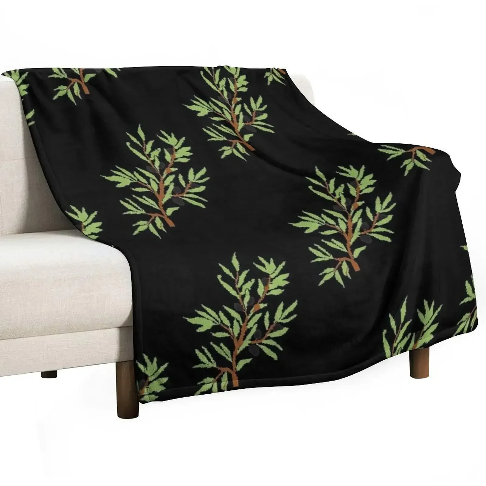 

Olive Branch in Black Throw Blanket Flannel Blankets For Bed Loose Blankets