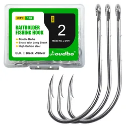 Baitholder Fishing Hook Long Shank Beak Baitholder Hooks 100Pcs Bait Holder Jig Fishing Hooks with 2 Baitholder Barbs Size12-5/0
