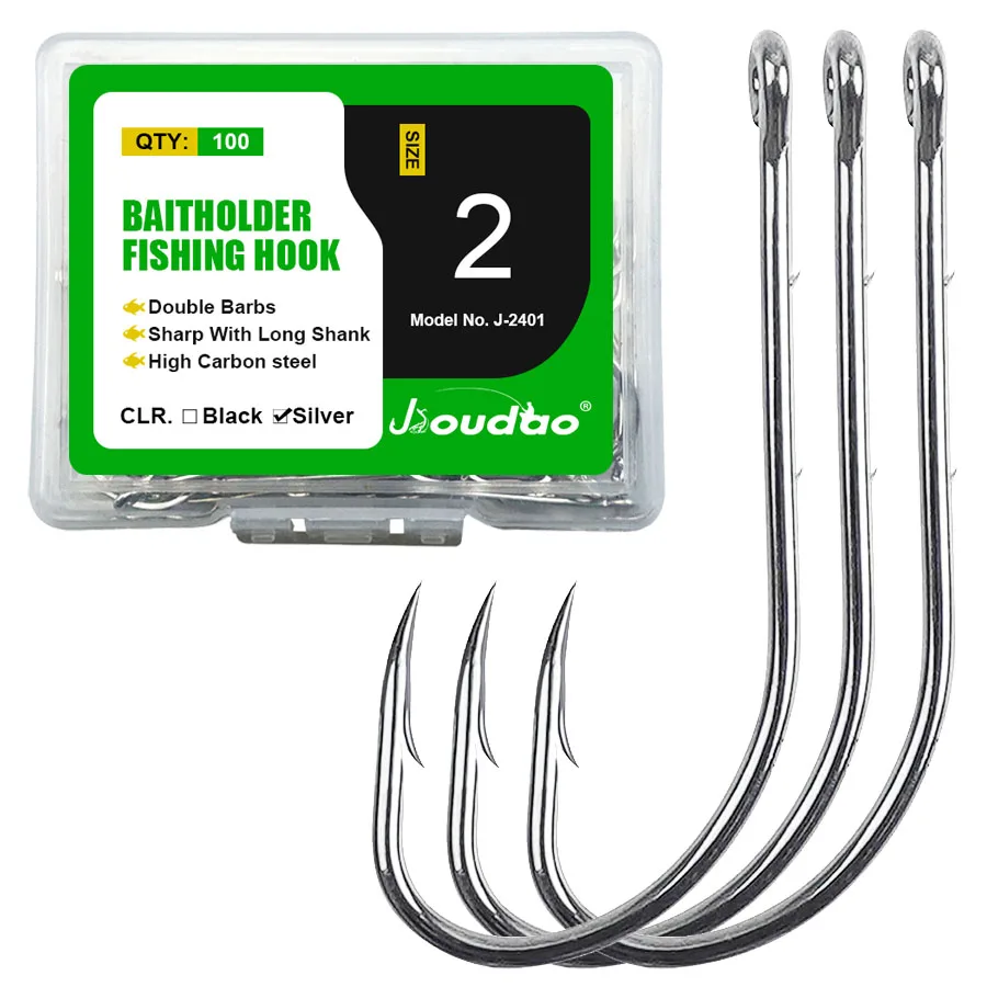 Baitholder Fishing Hook Long Shank Beak Baitholder Hooks 100Pcs Bait Holder Jig Fishing Hooks with 2 Baitholder Barbs Size12-5/0