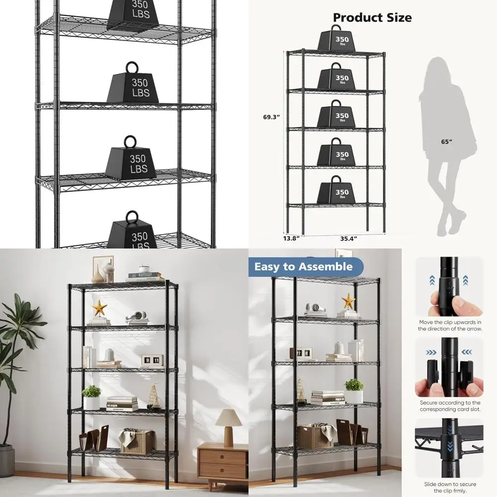 

Регулируемый сверхпрочный стеллаж из стальной проволоки для хранения на кухне, ванной комнате, кладовой и офисе, 13,78x35,43x69,29