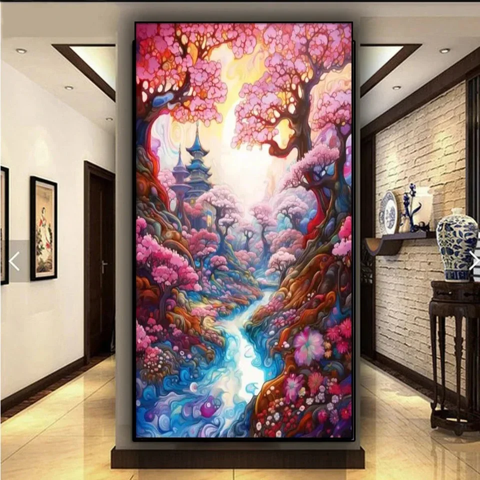 Japanese Cherry Blossom Landscape 5D DIY Diamond Painting Full Diamond Mosaic New Cross Stitch Kits Diamond Embroidery Art