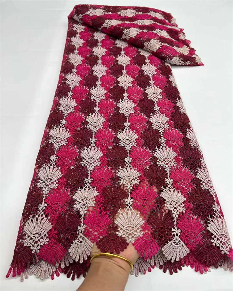 Afrykańska koronka sznurkowa wysokiej jakości, niebieska koronka gipiurowa, materiał na sukienki damskie.