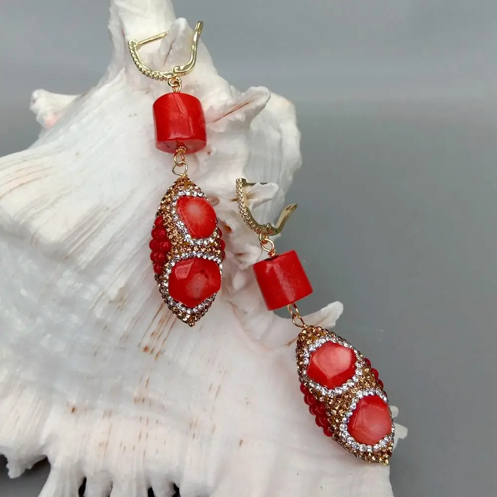 Y.YING New Women Earrings Orange Red Coral Crystal Pave Dangle Cz Lever Back Earrings Jewelry Gift