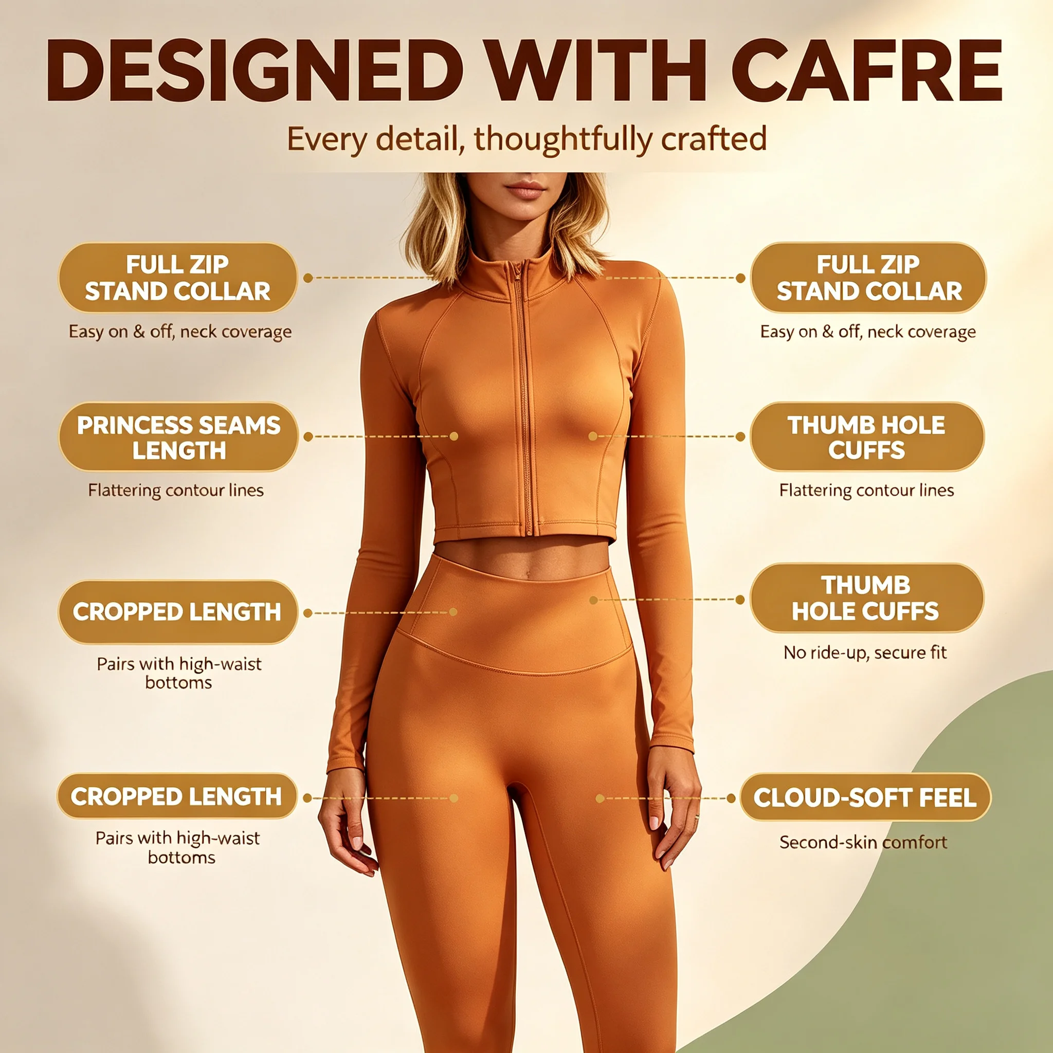 Women Slim‑Fit Long Sleeve Crop Athletic Top with Thumb Hole, Suitable for Yoga, Gym, Training and Everyday Fitness Workouts