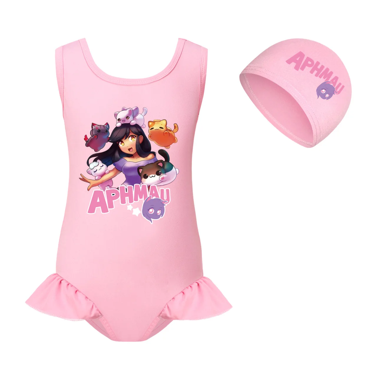 Swimwear APHMAU Kids One Piece Beach Wear Child Baby Cute Backless Swimming Toddler Girls Cartoon Swimsuit+cap 2pcs Sets3316