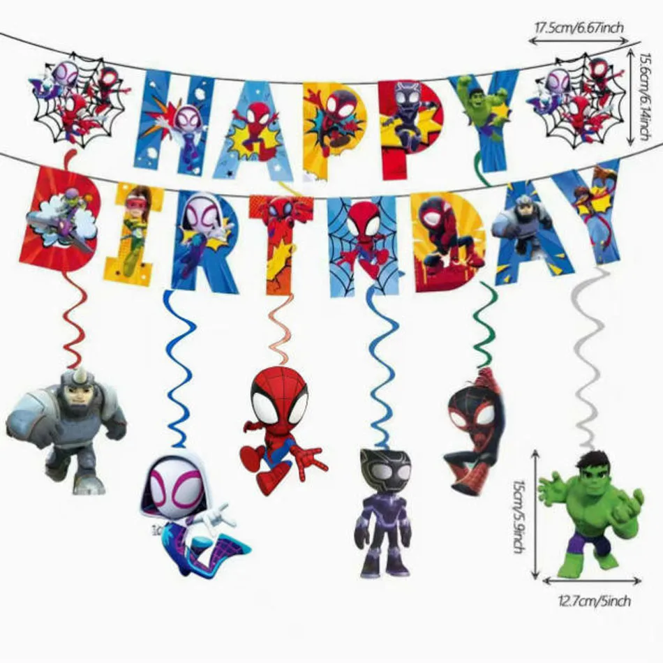 Décorations de fête d'anniversaire pour enfants et filles sur le thème de Spidey et ses amis extraordinaires, spirales suspendues au plafond