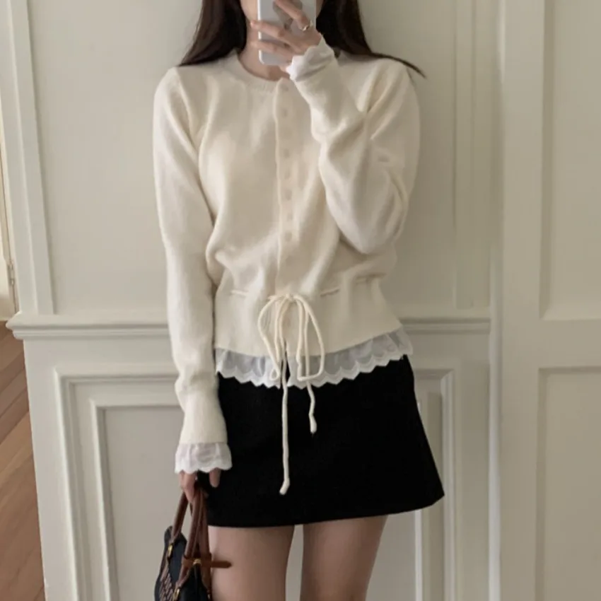 سترة نسائية محبوكة من الدانتيل مع Dstring لون دافئ تصميم Blo طويل Sve كاجوال Sle مادة ناعمة مناسبة للتنقل #2