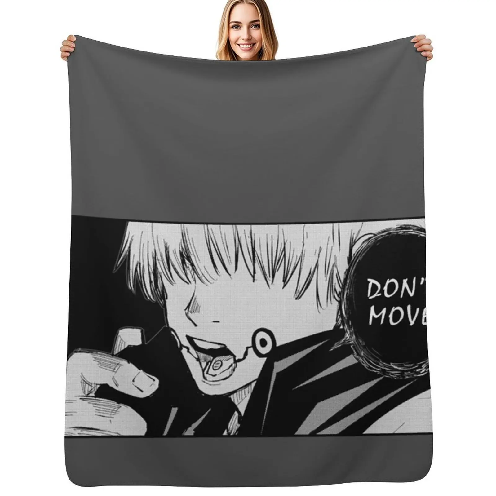Inumaki Toge Don`t move on black background Throw Blanket Travel Size Cozy Blanket for Plane Train