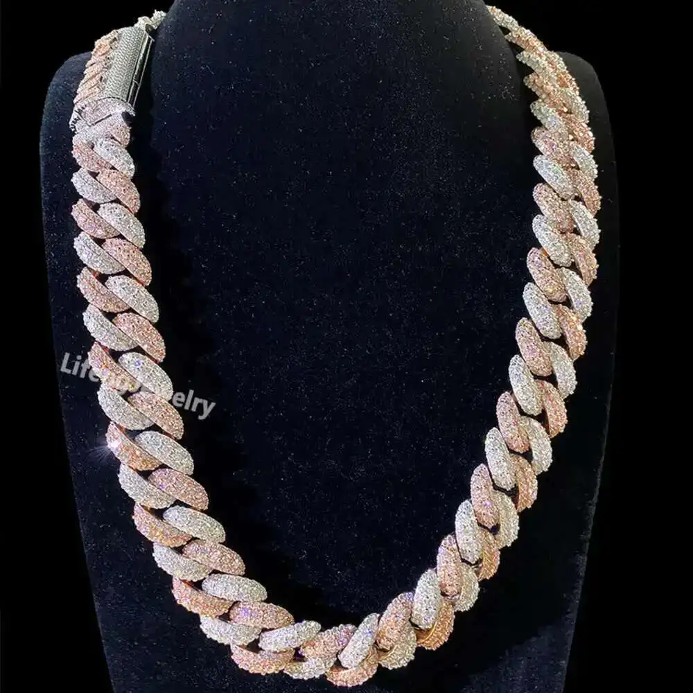 

Iced Out Miami 20mm Necklace Men S925 Sliver Tow-tone Hip Hop Diamond Bling Moissanite Cuban Link Chain