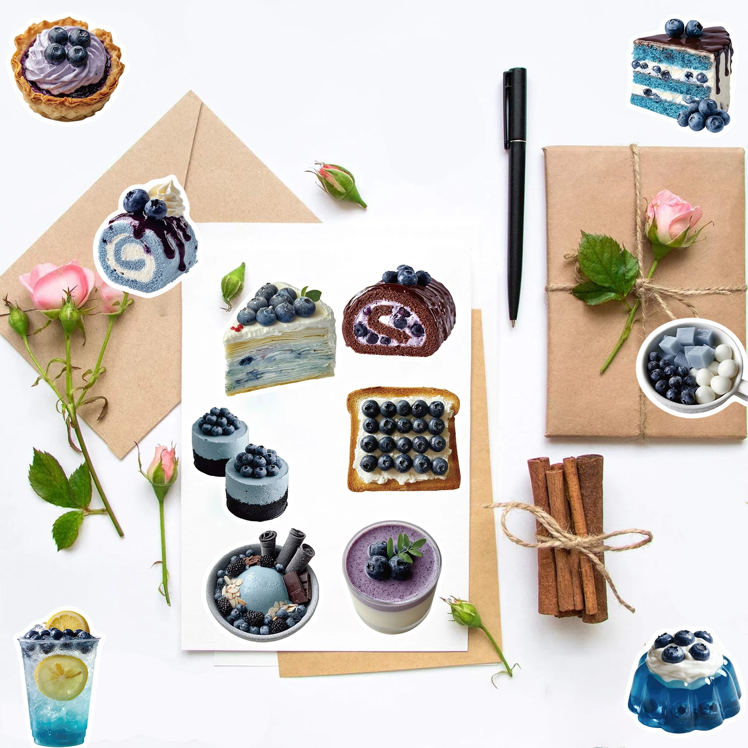 50pcs Blueberry Theme Stickers Suitcase PET Fridge Bicycle Suitcase Scrapbook Transparent Laptop Bumper Skateboard Sticker