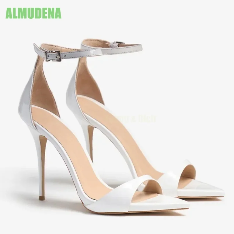 

Women's Pointed Toe Heel Sandals Multicolor Patent One-Strap Thin Stiletto Ankle Buckle Party Clubwear Evening Footwear