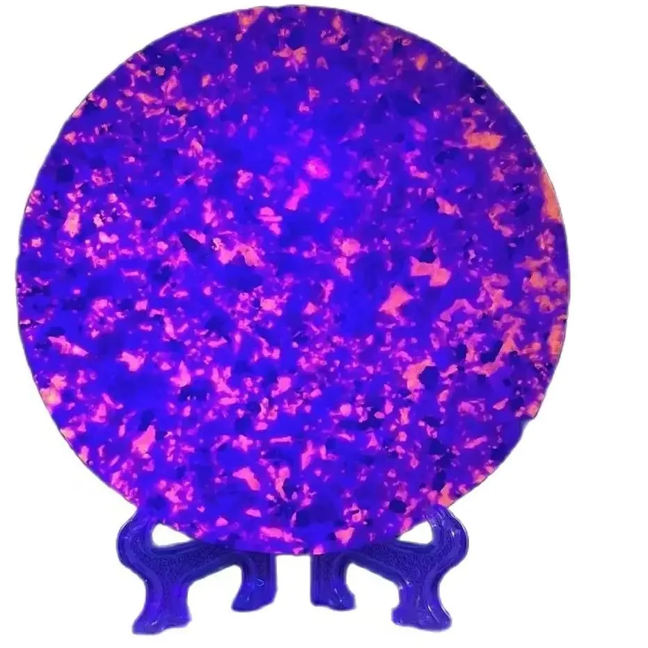 a set of Natural Yooperlite Stone Round Slab  Specimen Crystal Mirror Desktop Slice Ornament, Including a Stand,